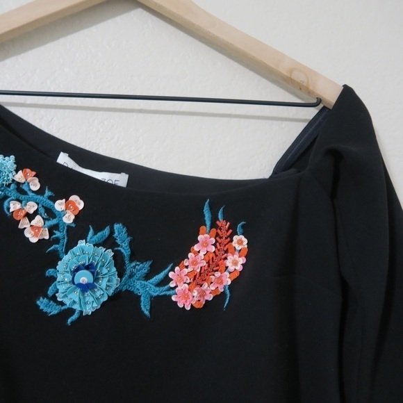 NEW Rachel Zoe Harper One Shoulder Mini Dress Cocktail Floral Embellished Black - Picture 10 of 11